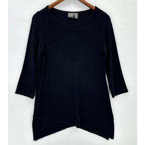 Travelers By Chicos Top Womens Pullover 3/4 Sleeve Tunic Slinky Black Size S